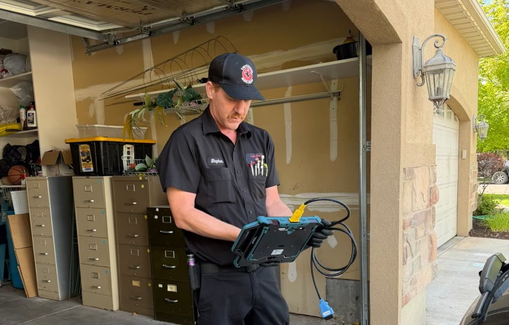 Stephen, co-owner of Emissions & Inspections, running a diagnostic scan on a customer's vehicle.